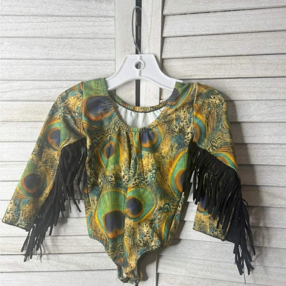 Handmade Small Shop Peacock Fringe Leotard. Absolutely Adorable. Size 2/3. OOAK